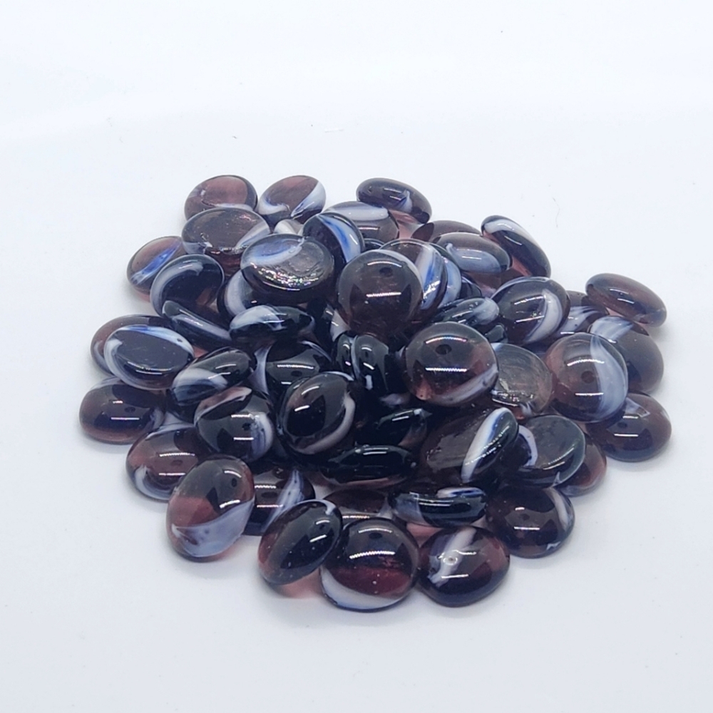 Round Transparent Flat Glass Marbles 3/4" Amethyst w/ White Swirls 11oz Bag